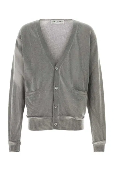 Our Legacy V-neck Wool Cardigan Featuring Front Pockets In Gray