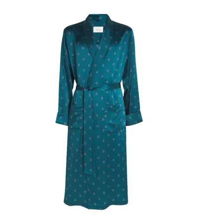 Harrods Silk Jewel Print Night Robe In Green