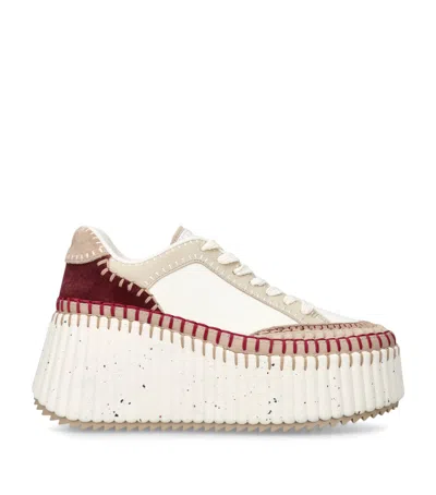 Chloé Nama Embroidered Suede-trimmed Leather Platform Sneakers In White