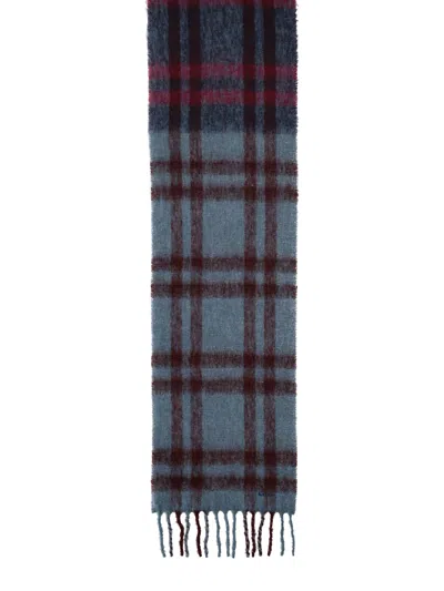 Paul Smith Rectangular Check Pattern Scarf With Fringed Edges In Blue
