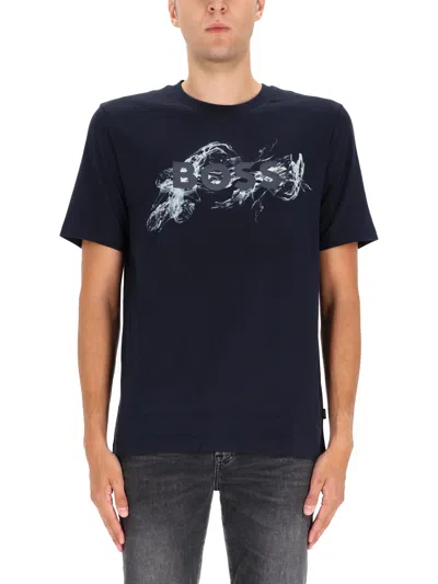 Hugo Boss Thompson Embossed Logo Graphic T-shirt In Blue