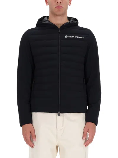 Moncler Striped Detailing Cotton Blend Hooded Jacket In Black
