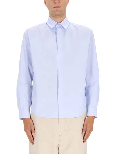 Jacquemus Long Sleeve Button-down Shirt With Curved Hem In Purple
