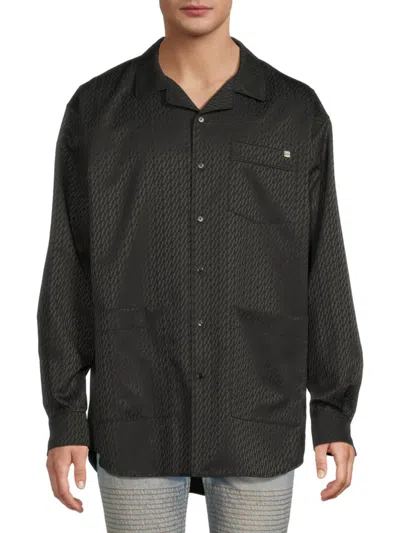 Helmut Lang Men's Tonal-jacquard Wool-blend Camp Shirt In Green