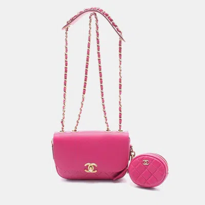 Pre-owned Chanel Multi Pouching Pink Quilted Calfskin Flap Bag With Coin Purse