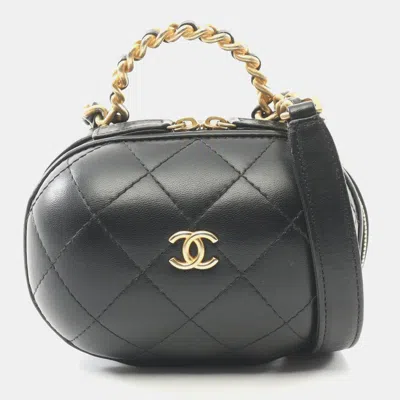 Pre-owned Chanel Cc Bubble Black Lambskin Quilted Vanity Case With Chain
