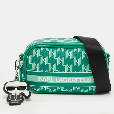 Pre-owned Karl Lagerfeld Green Monogram Coated Canvas And Leather K/ikonik Camera Bag