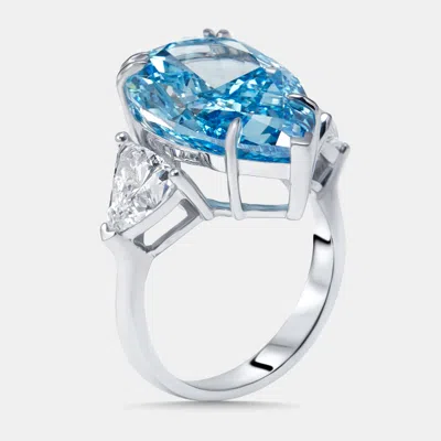 Pre-owned The Diamond Edit 13.3 Cts Vivid Blue Pear Trillion Lab Grown Diamonds 18k White Gold Ring Size 52