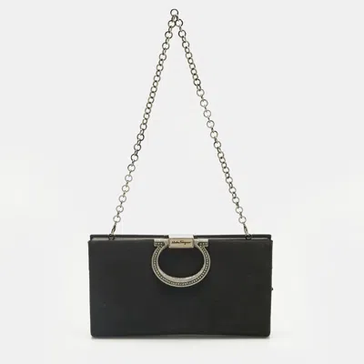 Pre-owned Ferragamo Black Satin Musa Gancini Chain Clutch