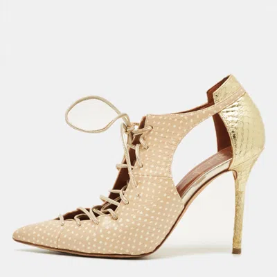 Pre-owned Malone Souliers Beige Python Embossed Leather Montana Booties Size 37 In Sand