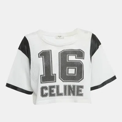 Pre-owned Celine White Printed Mesh Jersey Crop Top S