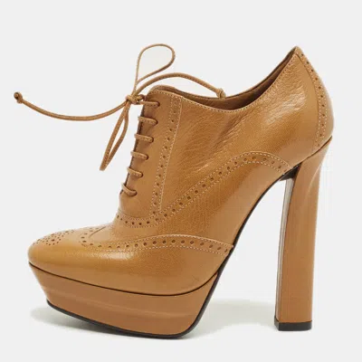 Pre-owned Bottega Veneta Brown Leather Brogue Lace Up Ankle Boots Size 37