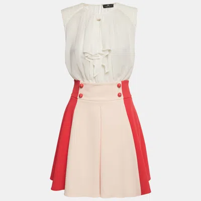 Pre-owned Elisabetta Franchi White /pink Detachable Blouse Dress M