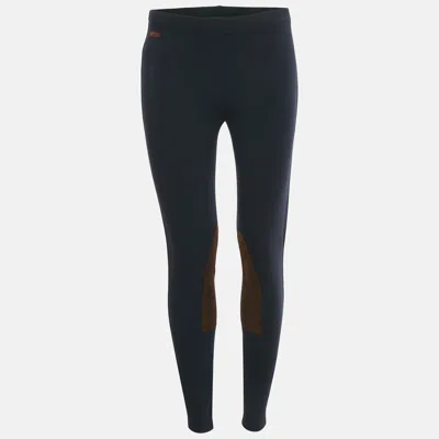 Pre-owned Polo Ralph Lauren Navy Blue Suede Trim Jersey Leggings M