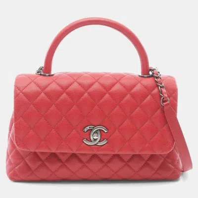 Pre-owned Chanel Coco Handle 29 Flap Matelasse Red Caviar Skin Grained Calf Handbag