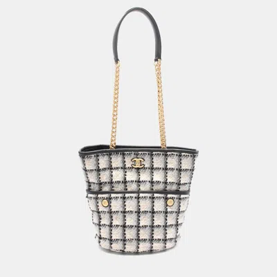 Pre-owned Chanel Coco Mark Tote Bag Fabric Leather Black Grey Multicolor