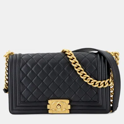 Pre-owned Chanel Chain Shoulder Bag Caviar Skin Black Gold