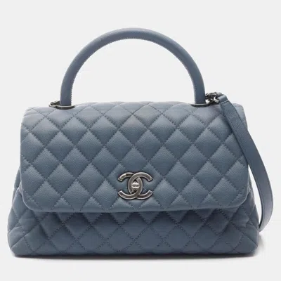 Pre-owned Chanel Coco Handle 29 Flap Matelasse Handbag Caviar Skin Grained Calf Blue