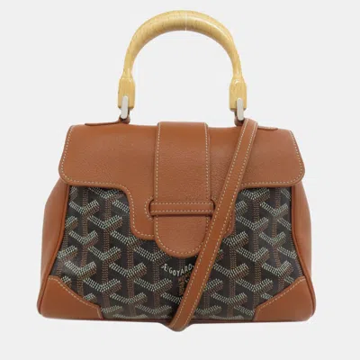 Pre-owned Goyard Saigon Mini Handbag In Coated Canvas And Calfskin Leather In Brown