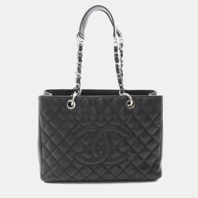 Pre-owned Chanel Matelasse Grand Shopping Gst Tote Bag In Calfskin Leather Black