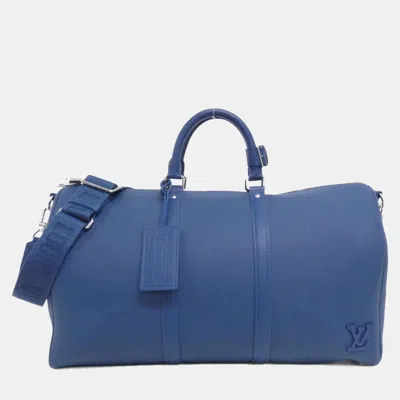 Pre-owned Louis Vuitton Lv Aerogram Keepall Bandouliere 50cm Boston Bag In Blue