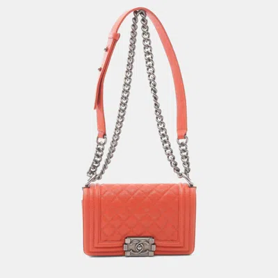 Pre-owned Chanel Small Shoulder Bag Caviar Skin Grained Calf Orange