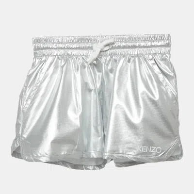 Pre-owned Kenzo Kids Metallic Coated Synthetic Drawstring Shorts 6yrs In Silver