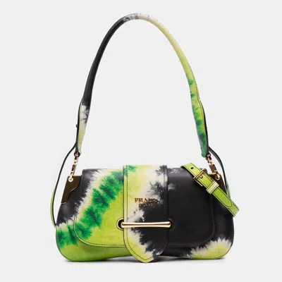 Pre-owned Prada City Calf Tie Dye Sidonie Satchel In Green