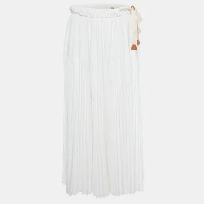 Pre-owned Prada White Chiffon Pleated Midi Skirt M