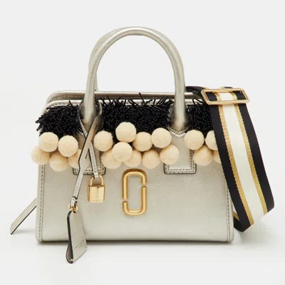 Pre-owned Marc Jacobs Metallic Light Gold Leather Beads And Pom Pom Little Big Shot Bag In Silver