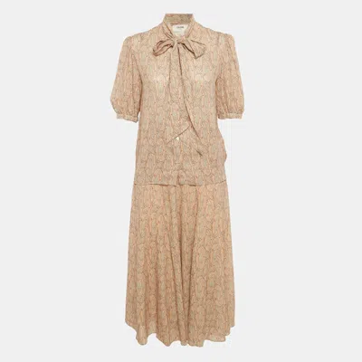 Pre-owned Celine Pink Paisley Print Crepe Skirt And Top Set M
