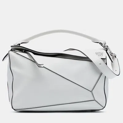 Pre-owned Loewe Medium Calfskin Puzzle Satchel In White