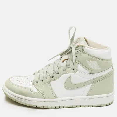 Pre-owned Air Jordans Green/white Leather Jordan 1 Retro High Og Seafoam Sneakers Size 37.5