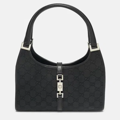 Pre-owned Gucci Black Gg Canvas And Leather Jackie Bardot Bag