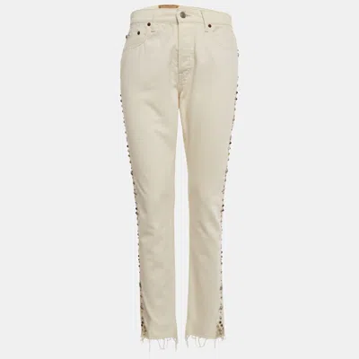 Pre-owned Polo Ralph Lauren White Studded Skinny Jeans M/waist 28"