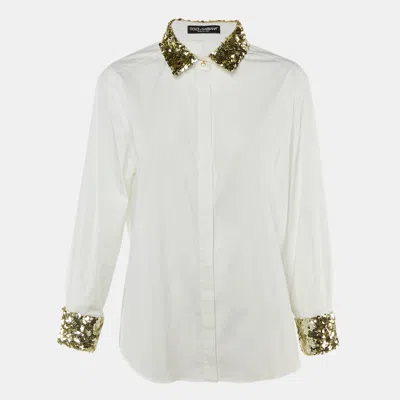 Pre-owned Dolce & Gabbana White Cotton Sequined Shirt Xl