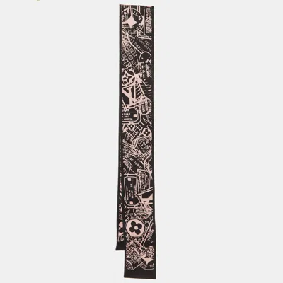 Pre-owned Louis Vuitton Black/pink Boarding Silk Bandeau Scarf