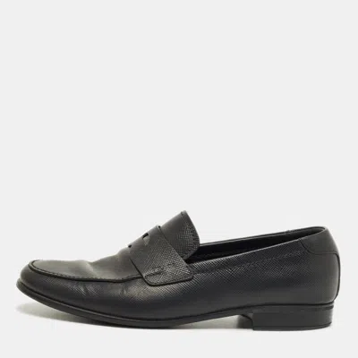 Pre-owned Prada Black Leather Penny Loafers Size 42.5