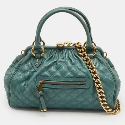 Pre-owned Marc Jacobs Gren Quilted Leather Stam Satchel In Green