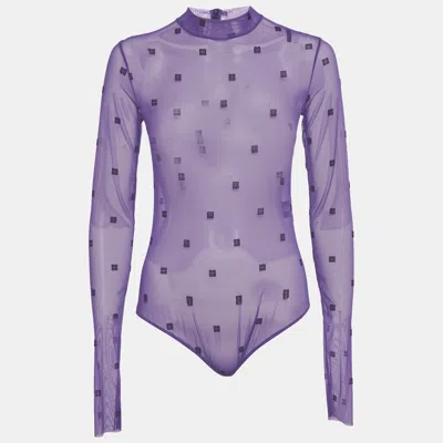 Pre-owned Givenchy Purple Logo Embroidered Stretch Mesh Sheer Bodycon M