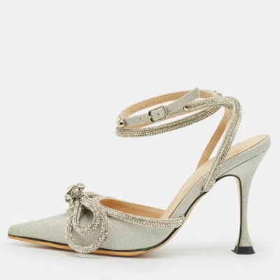 Pre-owned Mach&mach Silver Glitter Double Bow Crystal Embellished Pumps Size 35