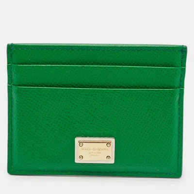 Pre-owned Dolce & Gabbana Green Leather Logo Card Holder