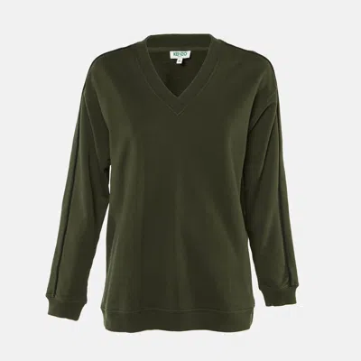 Pre-owned Kenzo Olive Green Logo Applique Cotton Sweatshirt M