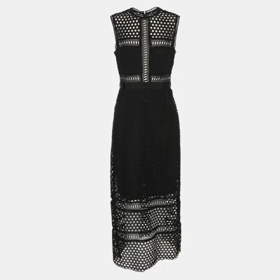 Pre-owned Self-portrait Black Guipure Lace Sleeveless Midi Dress M