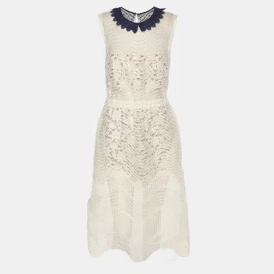 Pre-owned Self-portrait White Sequined Lace Romper Detail Sleeveless Midi Dress M