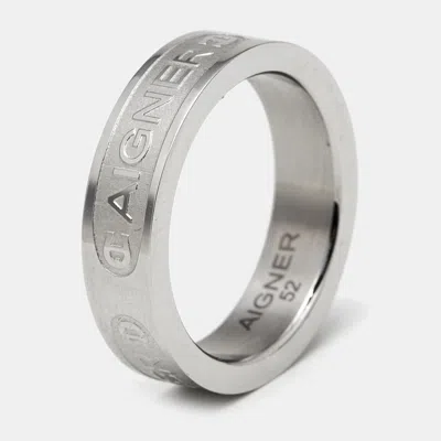 Pre-owned Aigner Logo Silver Tone Ring Size 52