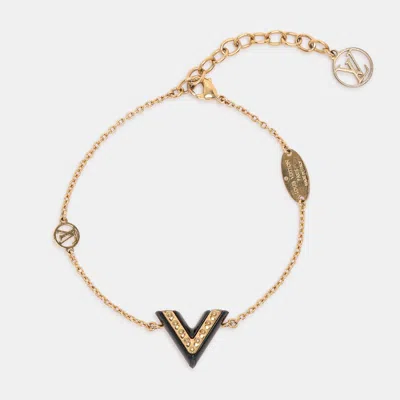 Pre-owned Louis Vuitton Essential V Lacquer Gold Tone Bracelet