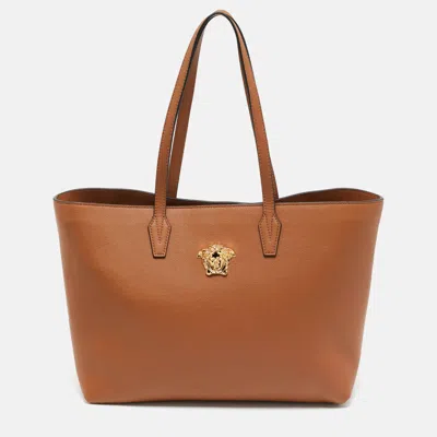 Pre-owned Versace Brown Leather La Medusa Shopper Tote
