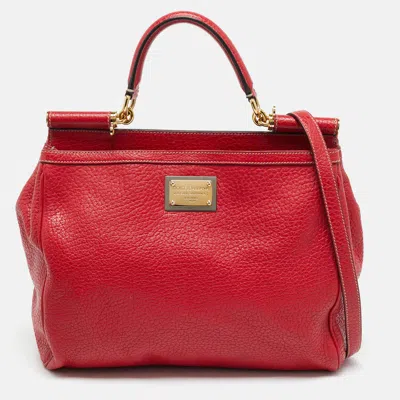 Pre-owned Dolce & Gabbana Red Leather Large Soft Miss Sicily Top Handle Bag