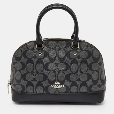 Pre-owned Coach Black/grey Signature Coated Canvas And Leather Mini Sierra Satchel